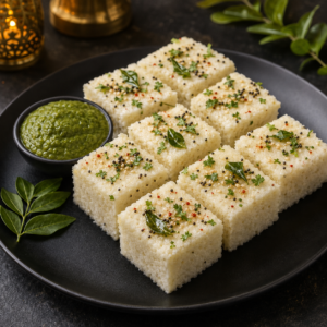 authentic Gujarati white dhokla plate