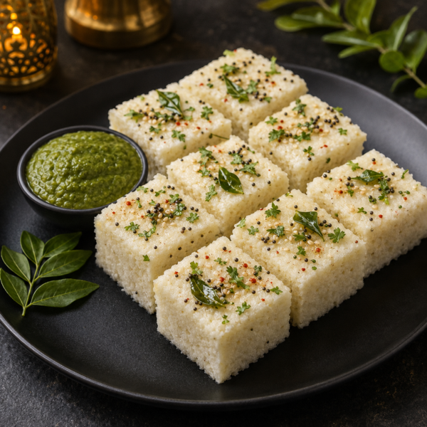 authentic Gujarati white dhokla plate